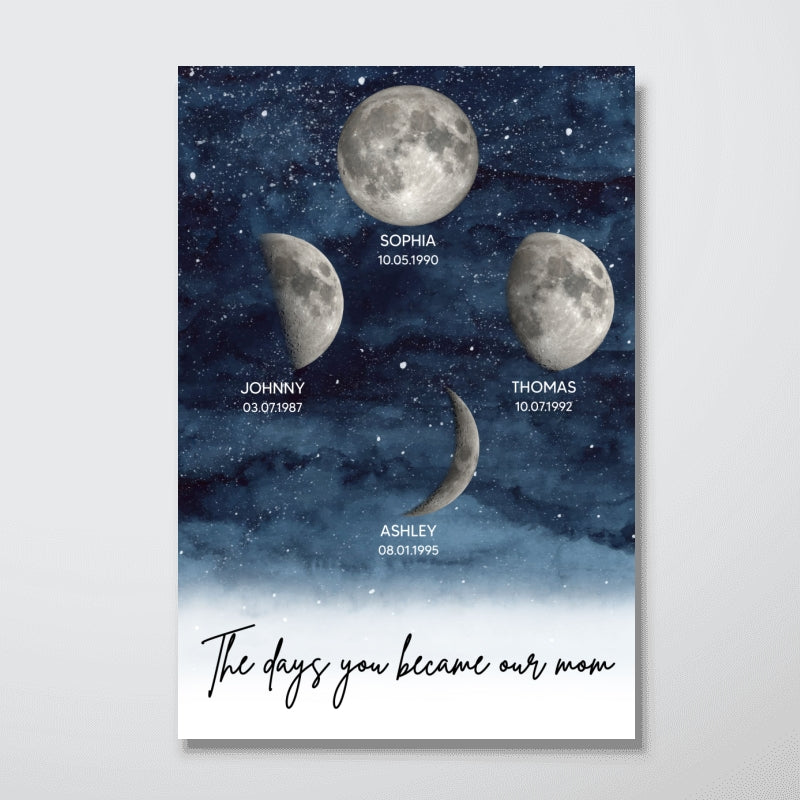 Starry Night Customize Birth Moon Phase The Day You Became Mom Personalized Poster, Heartfelt 2025 Mother's Day Gift