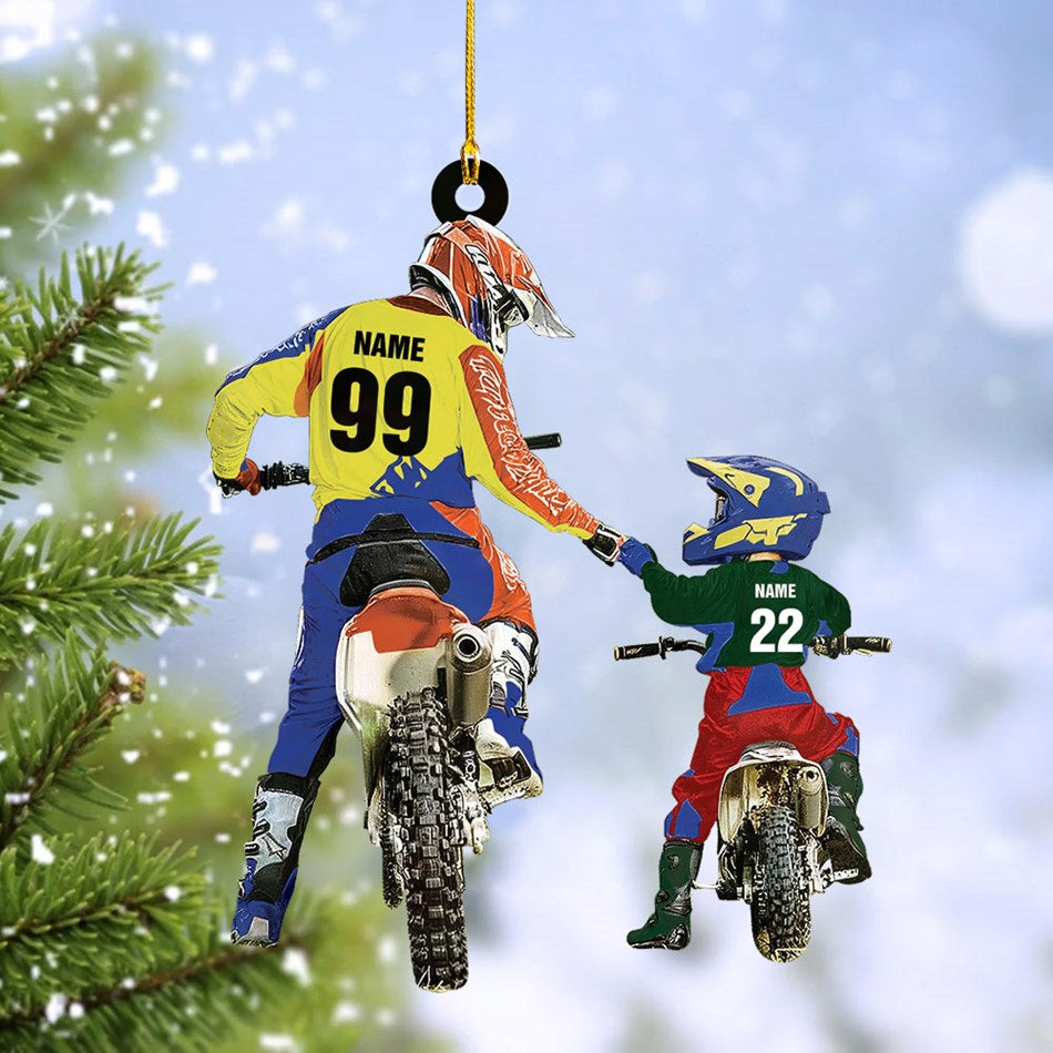 Personalized Motocross Racer Ornament Dad And Kid Motocross Lovers Christmas Ornament H2511