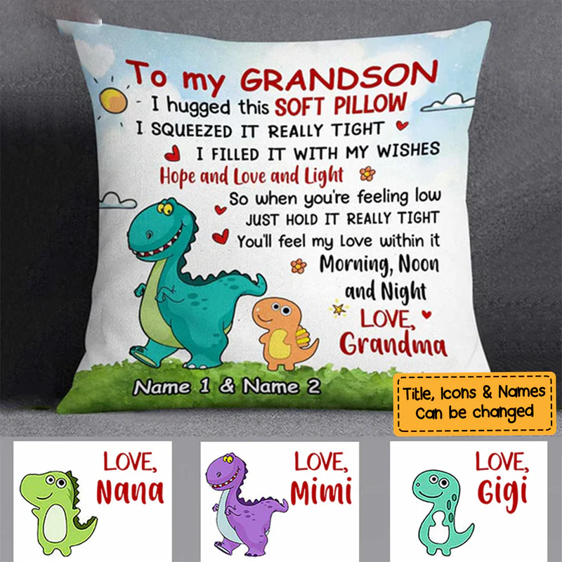Personalized Grandson Dinosaur Pillow