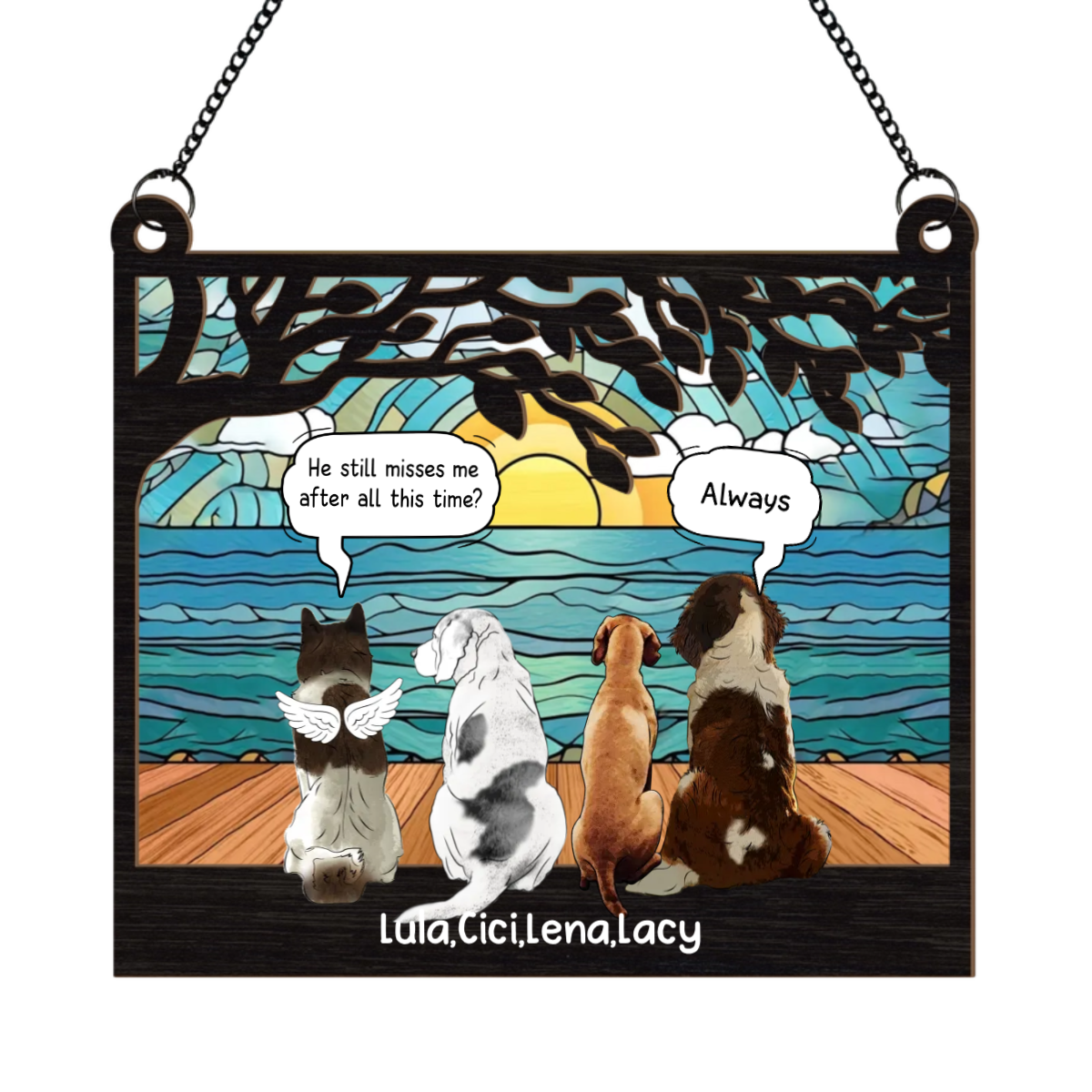 Personalized Dog Memorial Suncatcher Ornament, Custom Window Hanging Suncatcher For Dog Lovers