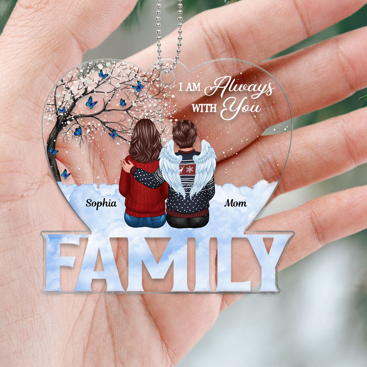 Family Memorial Sitting Sky Heart Blossom Tree Personalized Acrylic Ornament