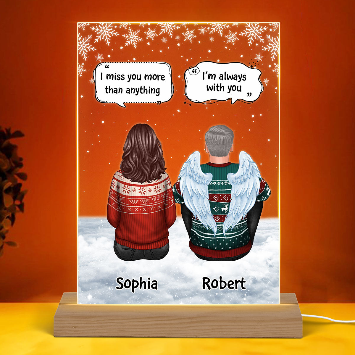 Snow Sky Always With You Family Memorial Conversation Remembrance Christmas Gift Personalized Rectangle Acrylic Plaque LED Night Light