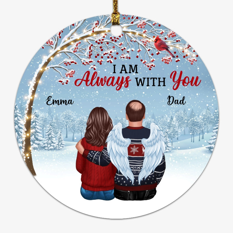 Cardinal Berry Tree Always With You Family Memorial Circle Personalized Ornament