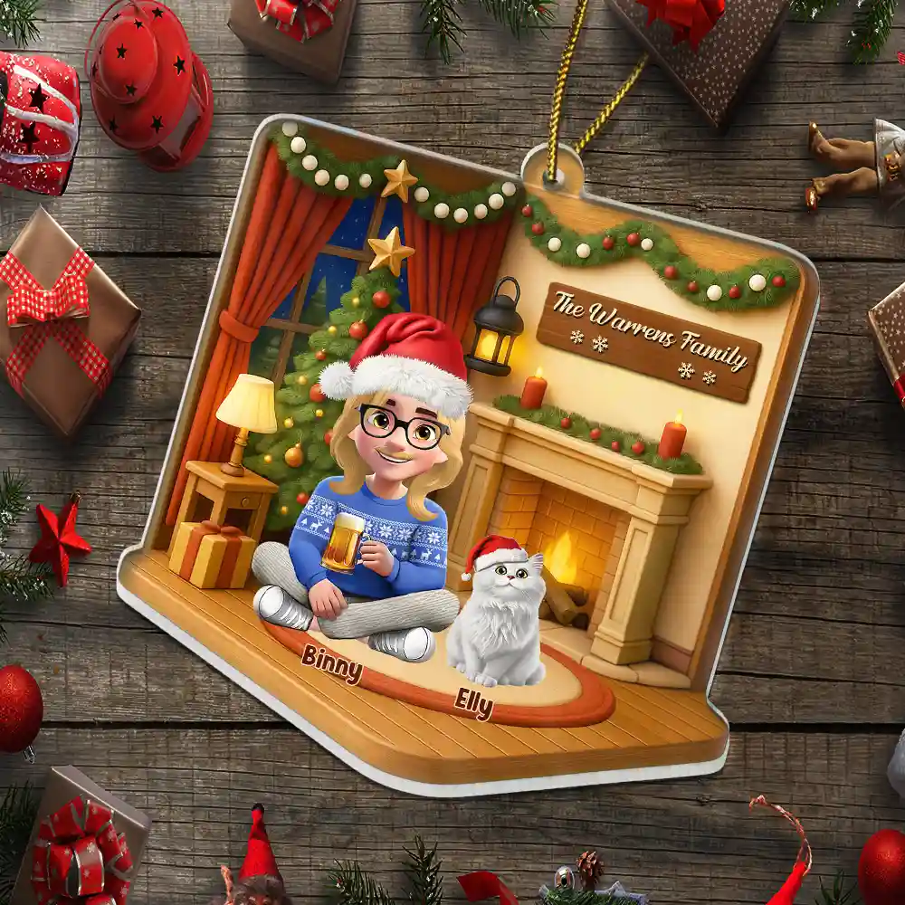 3D Effect Christmas Family - Personalized Custom Shaped Acrylic Ornament