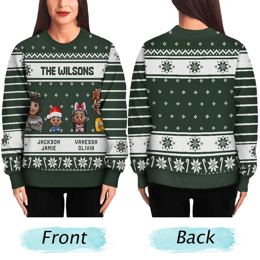 3D Effect Family - Personalized Unisex Ugly Sweater