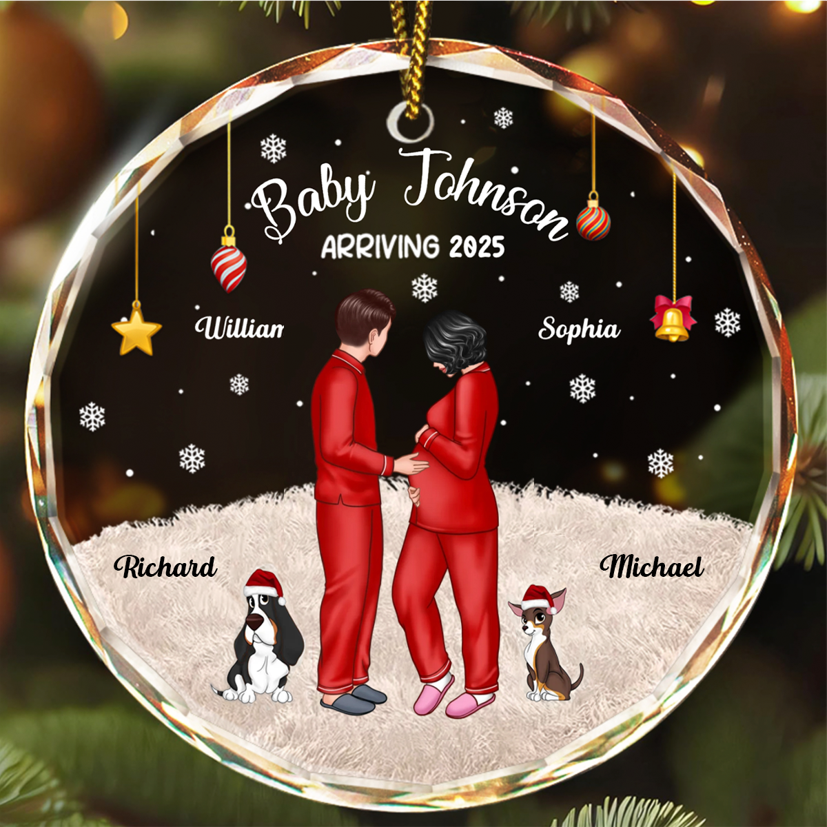 Expecting Parents Baby Arriving Dog Parents To Human Parents - Personalized Circle Acrylic Ornament