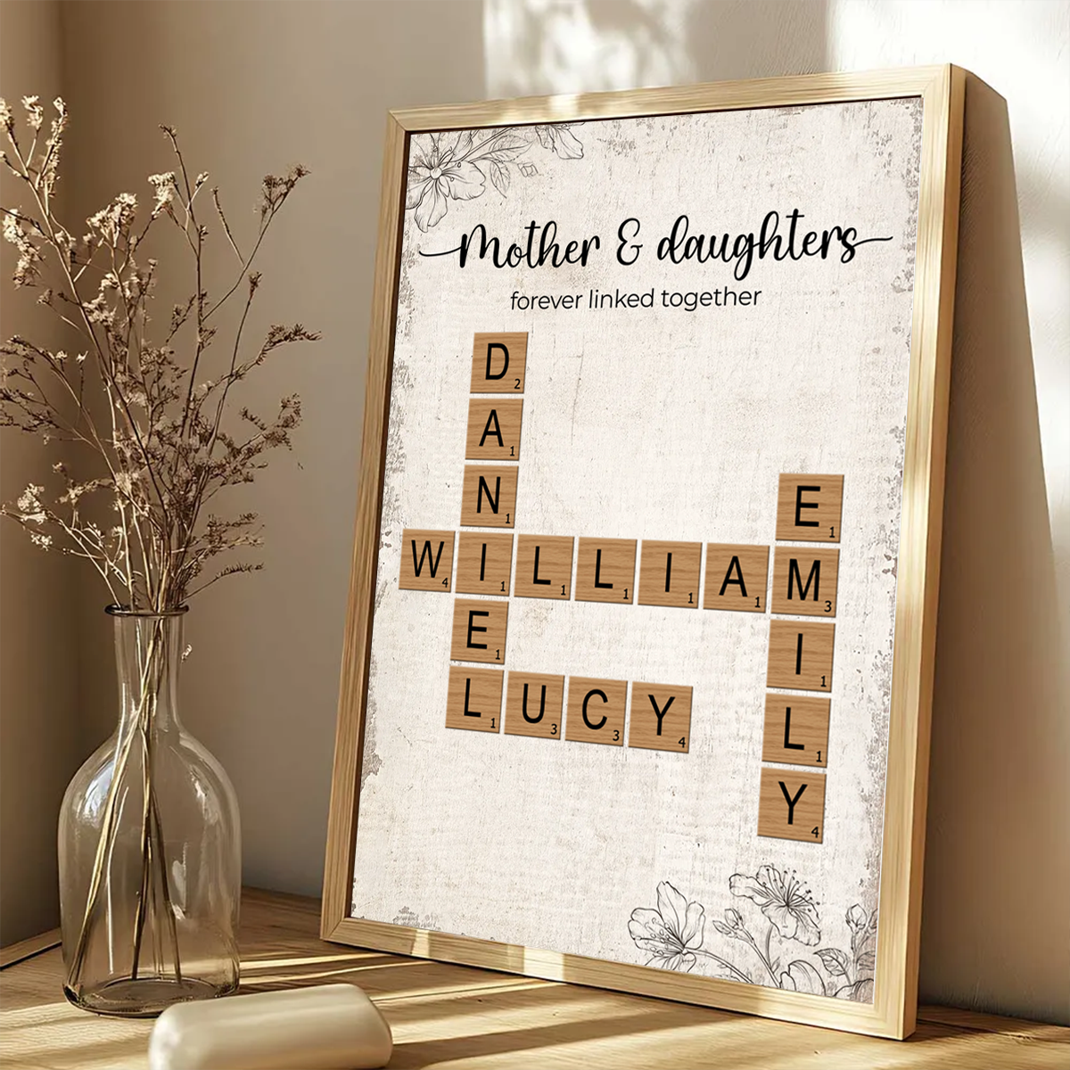 Mother Daughter Forever Linked Together Crossword Puzzle Art Personalized Poster