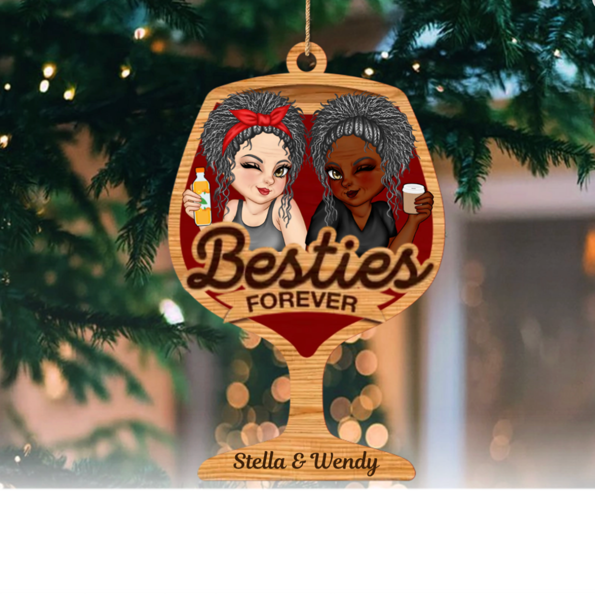 Custom Wooden Ornament - Personalized Best Friend Christmas Birthday Gifts For Women, Besties, Sisters, BFF - Merry Moments With My Bestie
