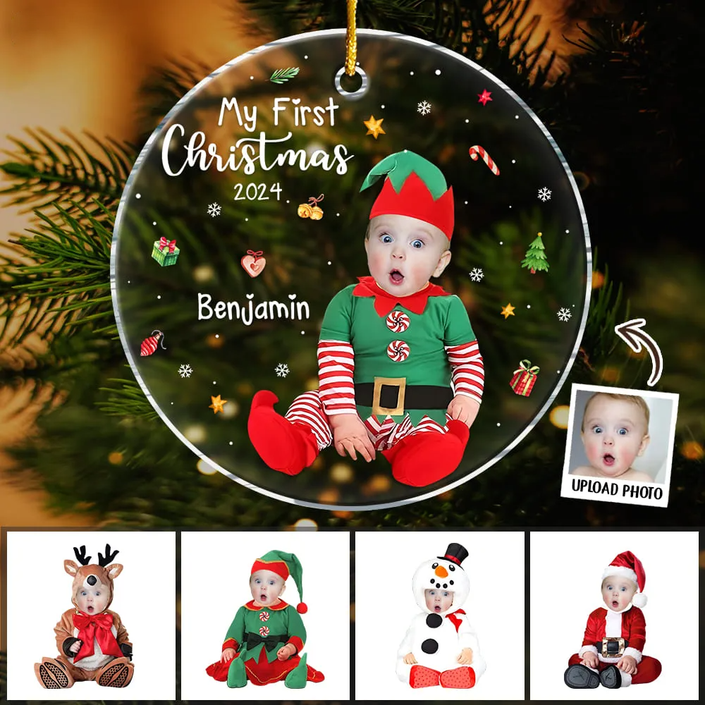 Personalized Gift For Baby First Christmas Acrylic Circle Ornament
