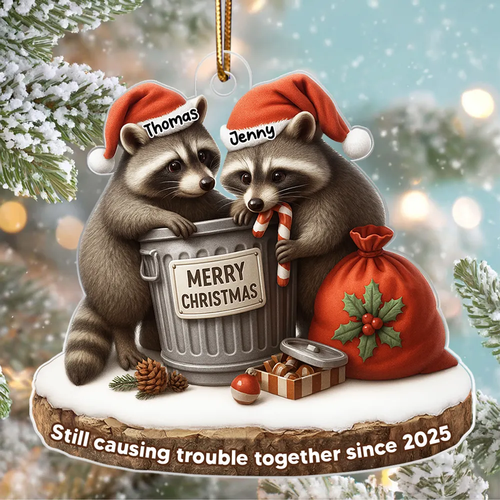 Together Through Trash & Treasure Funny Raccoon Couple - Personalized Acrylic Ornament - Christmas Gift for her, Gift for him