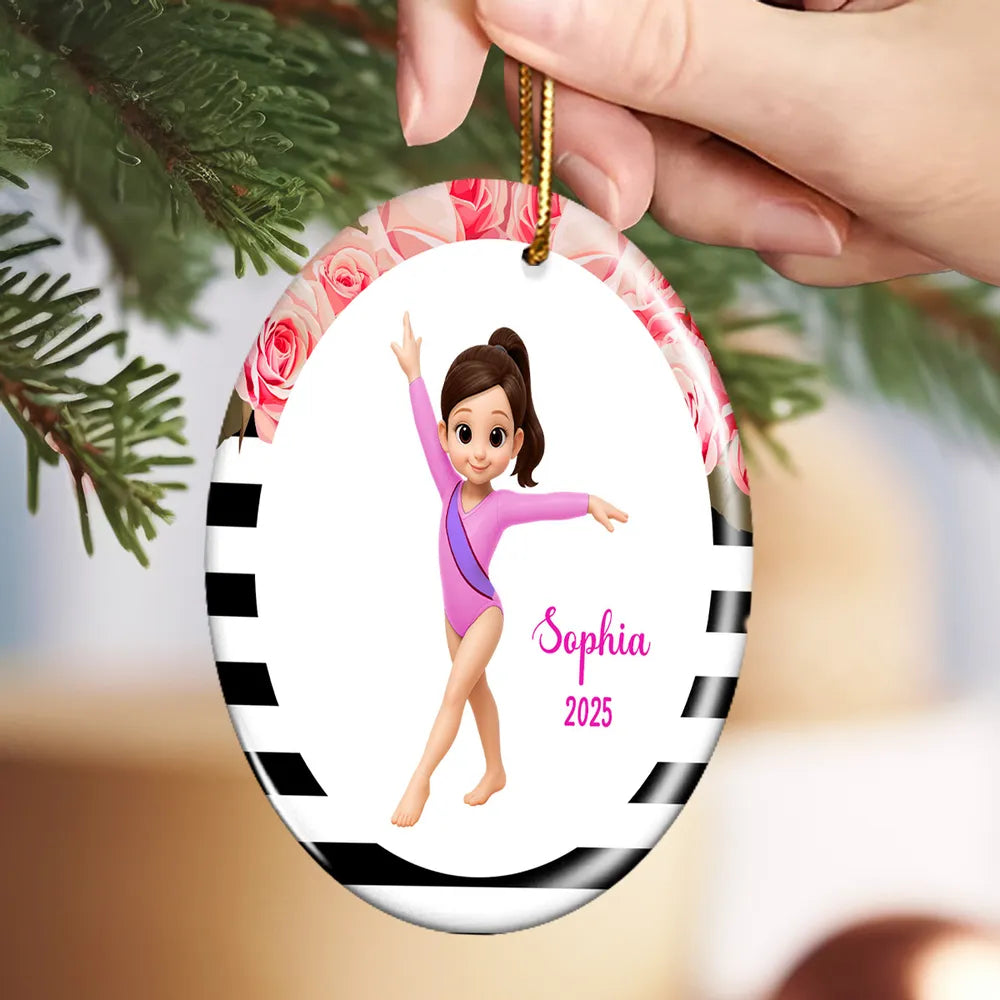 Floral Frame Gymnastic Girl - Personalized Ornament - Gymnast Gift For Daughter, Granddaughter