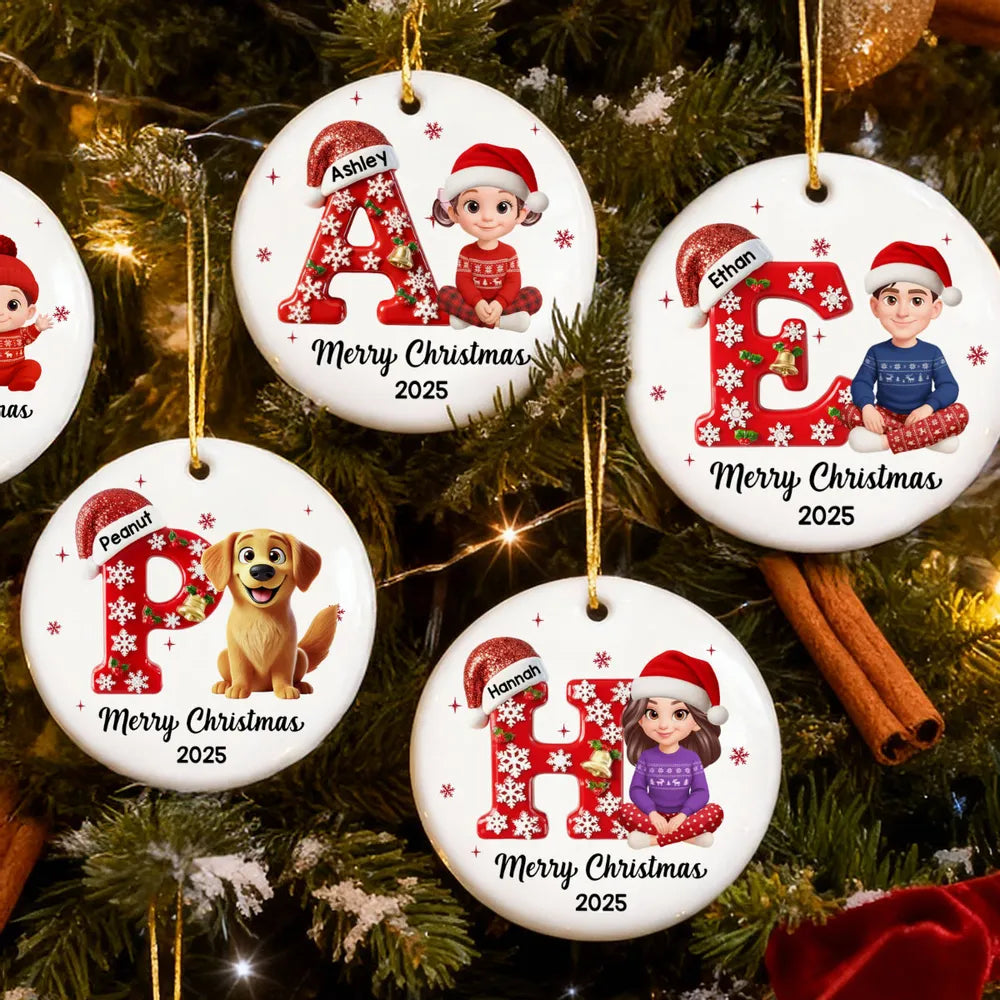 Family Member Christmas Festive Initial Name - Personalized Acrylic Ornament