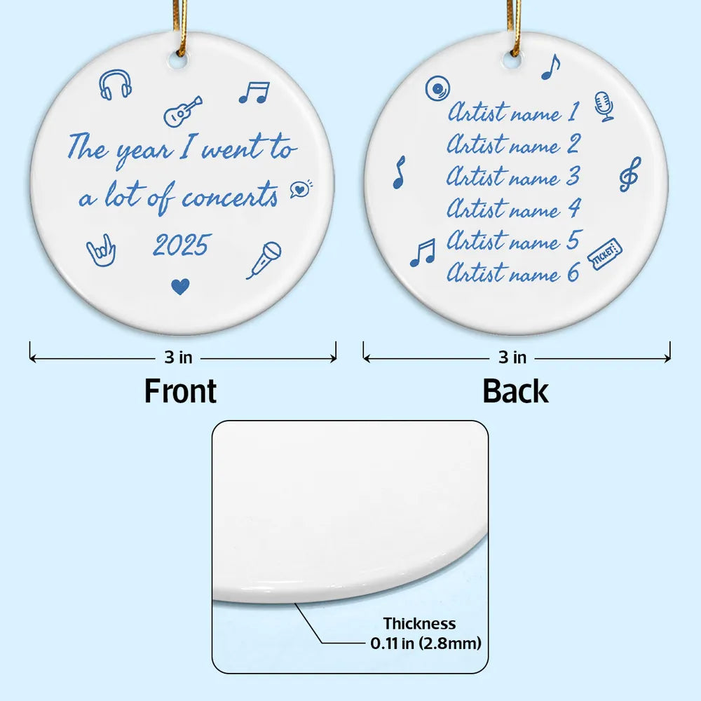 The Year I Went A Lot Of Concerts - Personalized Double Sided Ornament - Christmas Gift For Music Lovers