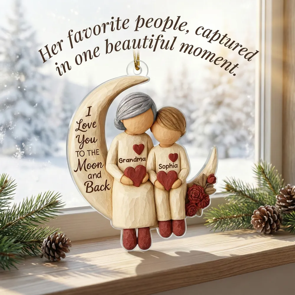 Grandma Grandkids on Moon - Personalized Acrylic Ornament - Heartfelt Christmas Gift for Grandma, Grandkids