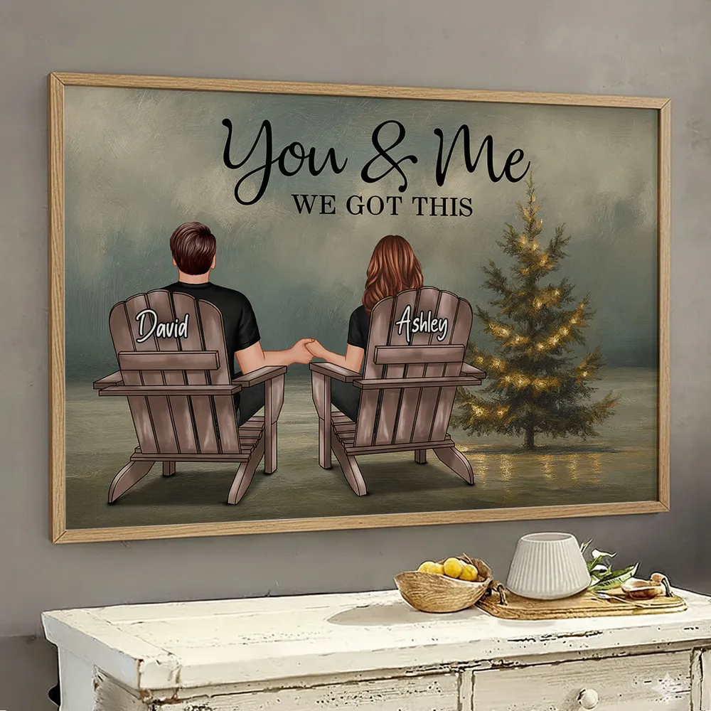 Beach Landscape Christmas Tree Eternal Love Couple - Personalized Poster - Christmas Gift for him, Gift for her