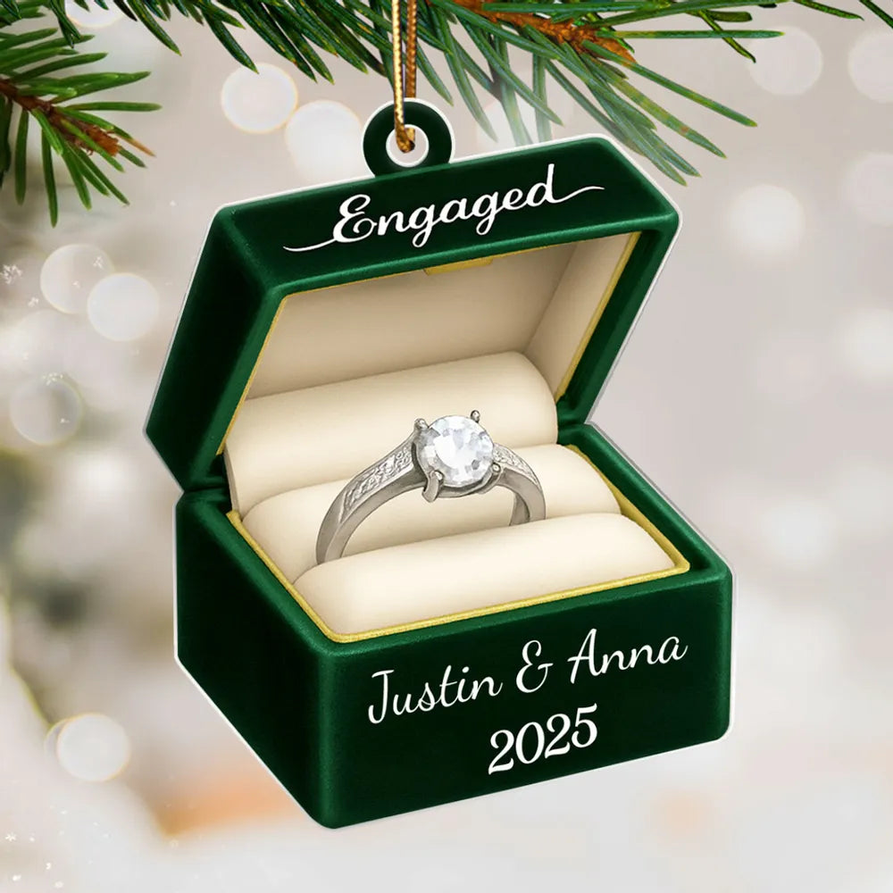 Custom Ring Box Couple Engagement - Personalized Acrylic Ornament, Custom Name Proposal Keepsake, Engagement Gift