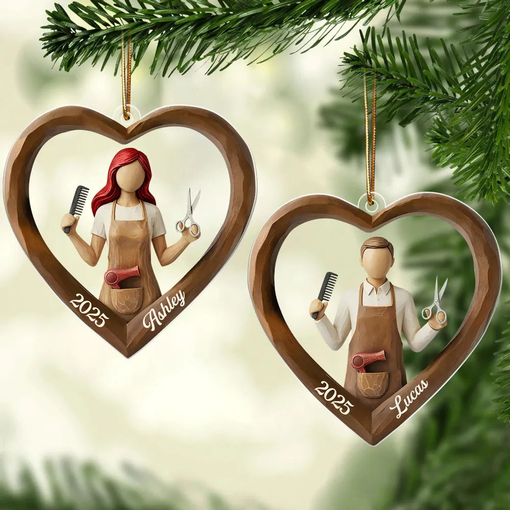 3D Effect Wooden Hairdresser - Personalized Acrylic Ornament - Unique Christmas Gift For Hairdressers