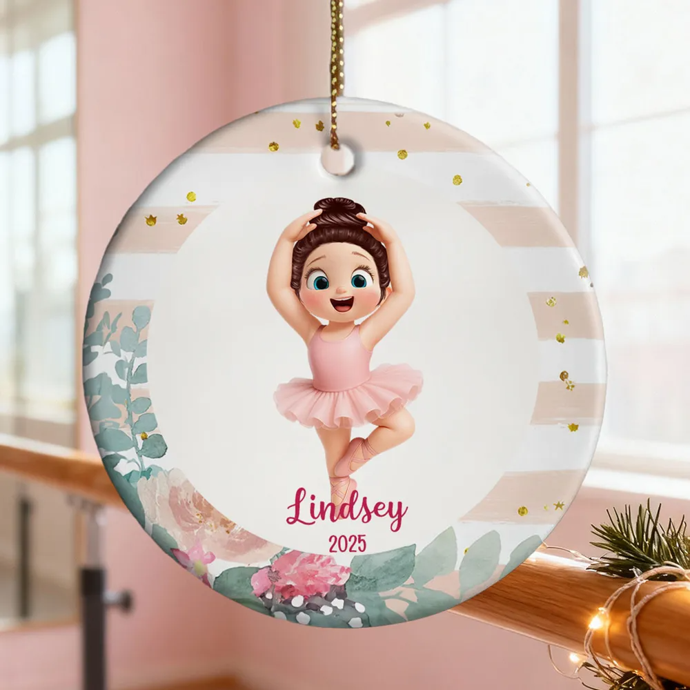 Floral Frame Ballerina Girl - Personalized Acrylic Ornament - Christmas Gift For Daughter, Granddaughter