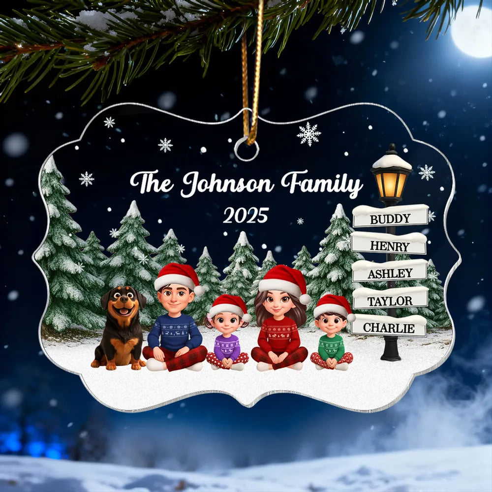 Christmas Snowy Sign Posts Beautiful Family Together - Personalized Acrylic Ornament - Gift For Family
