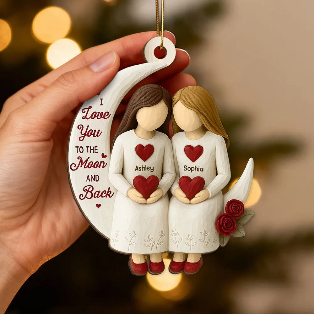 3D Effect Roses Besties On Moon - Personalized Ornament - Christmas Gift For Best Friends