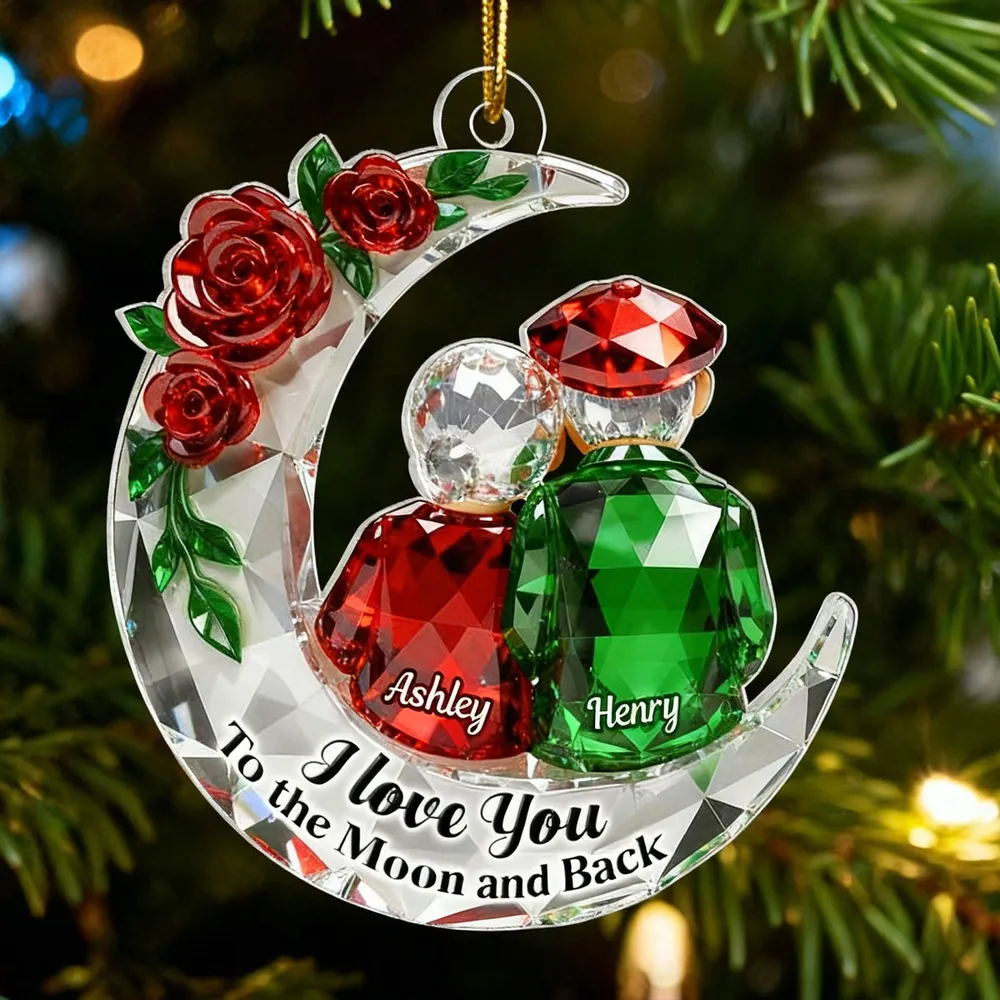 3D Crystal Effect Couple Love to the Moon and Back - Personalized Acrylic Ornament - Christmas Gift for Couple