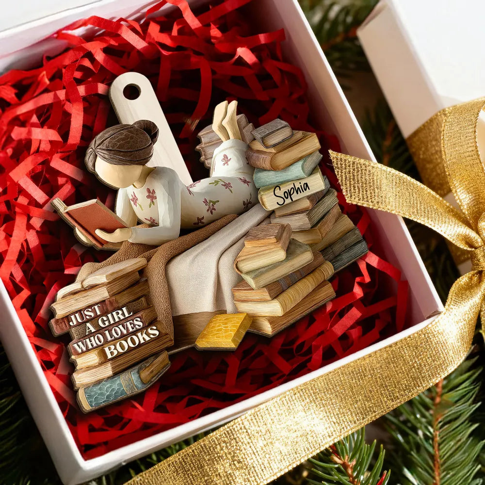 Just A Girl Who Loves Books 3D Effect - Personalized Wooden Ornament - Christmas Gift For Book Lover, Bookworm