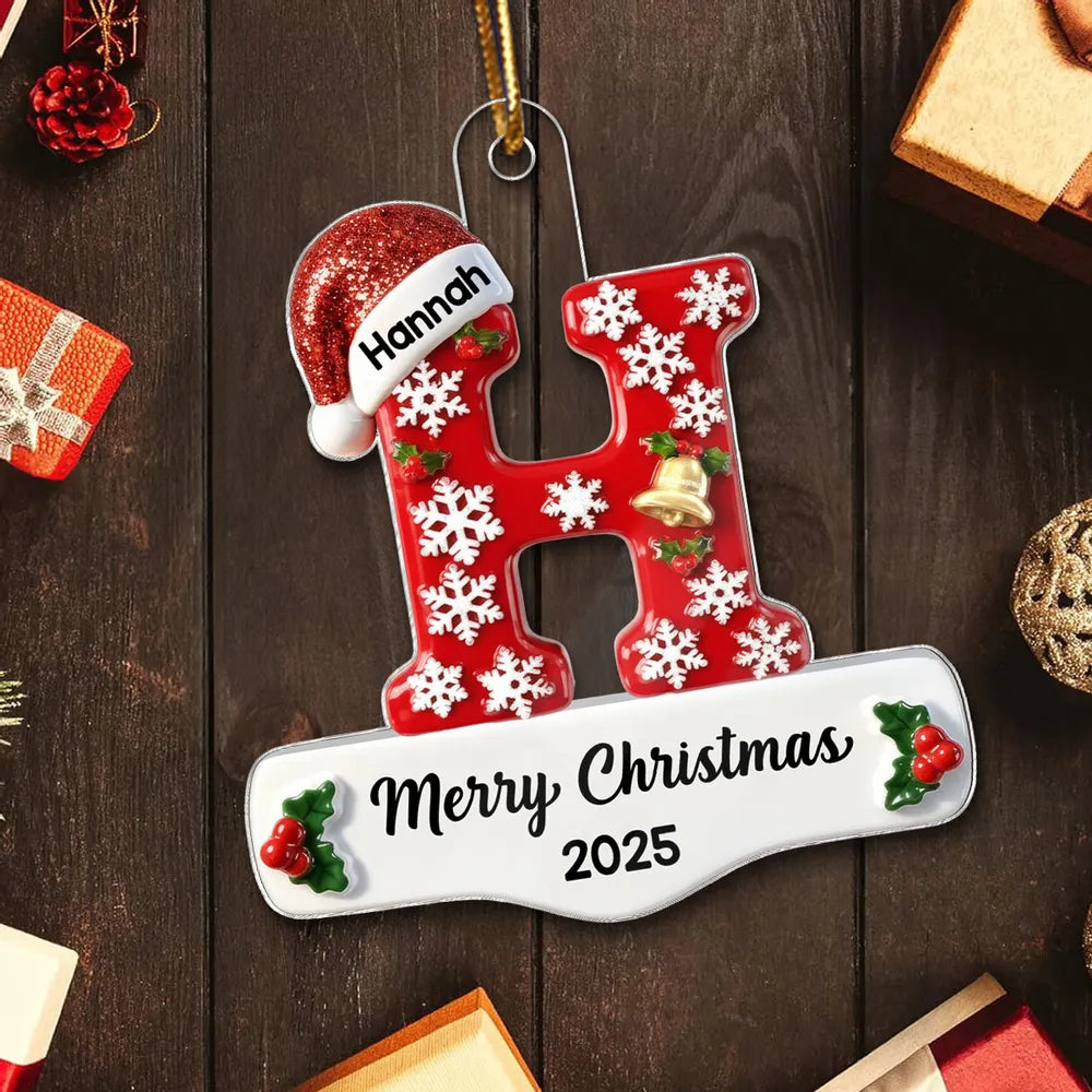 3D Effect Christmas Festive Initial Name - Personalized Acrylic Ornament