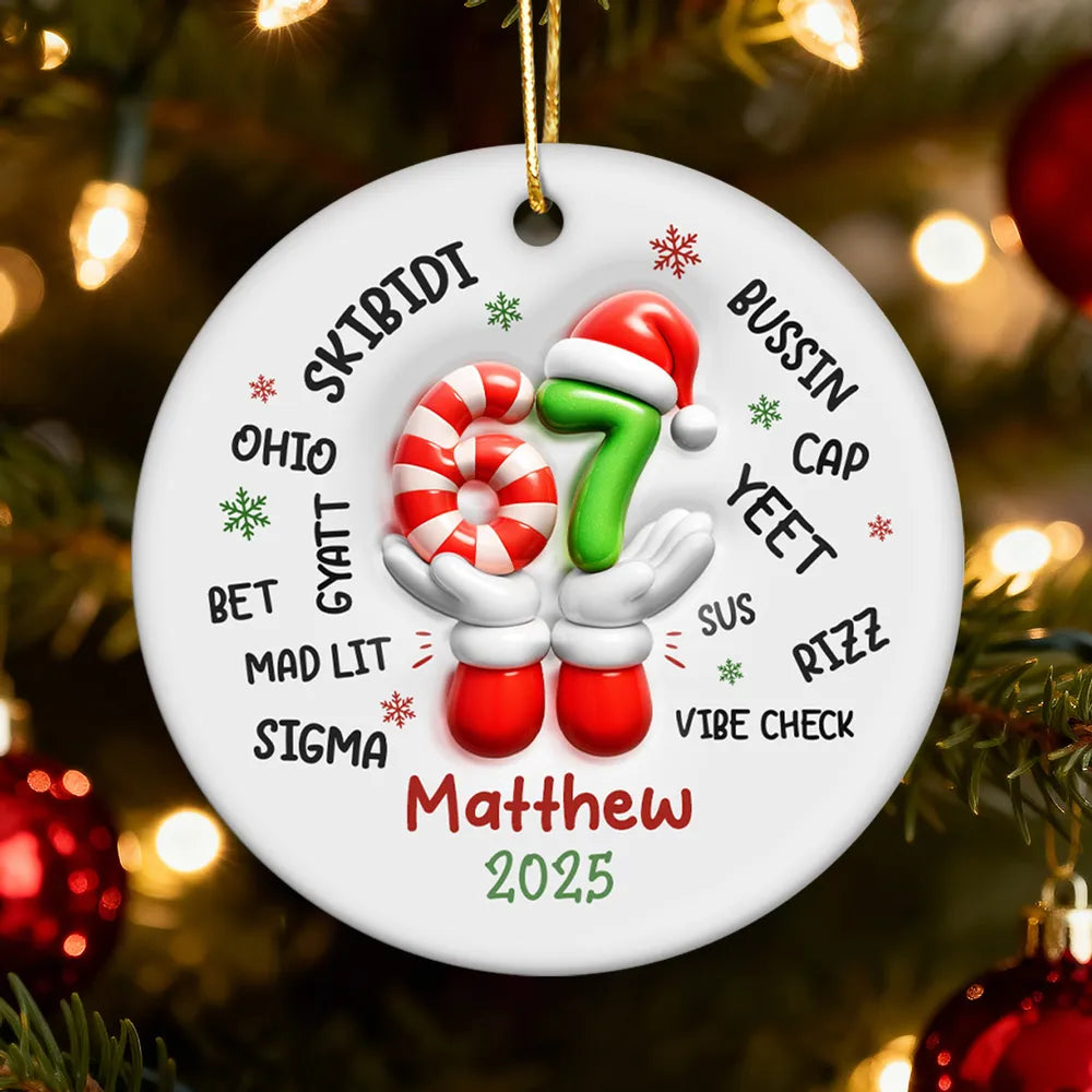 Custom Name Kid Slang Six Seven 3D Effect - Personalized Ornament - 2025 Slang, Funny Teen Grandkid, Gen Alpha Christmas Gift