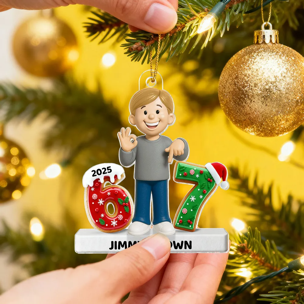 Teen Kid Custom Name Six Seven 3D Effect - Personalized Acrylic Ornament - 2025 Slang, Funny Teen Grandkid, Gen Alpha Christmas Gift