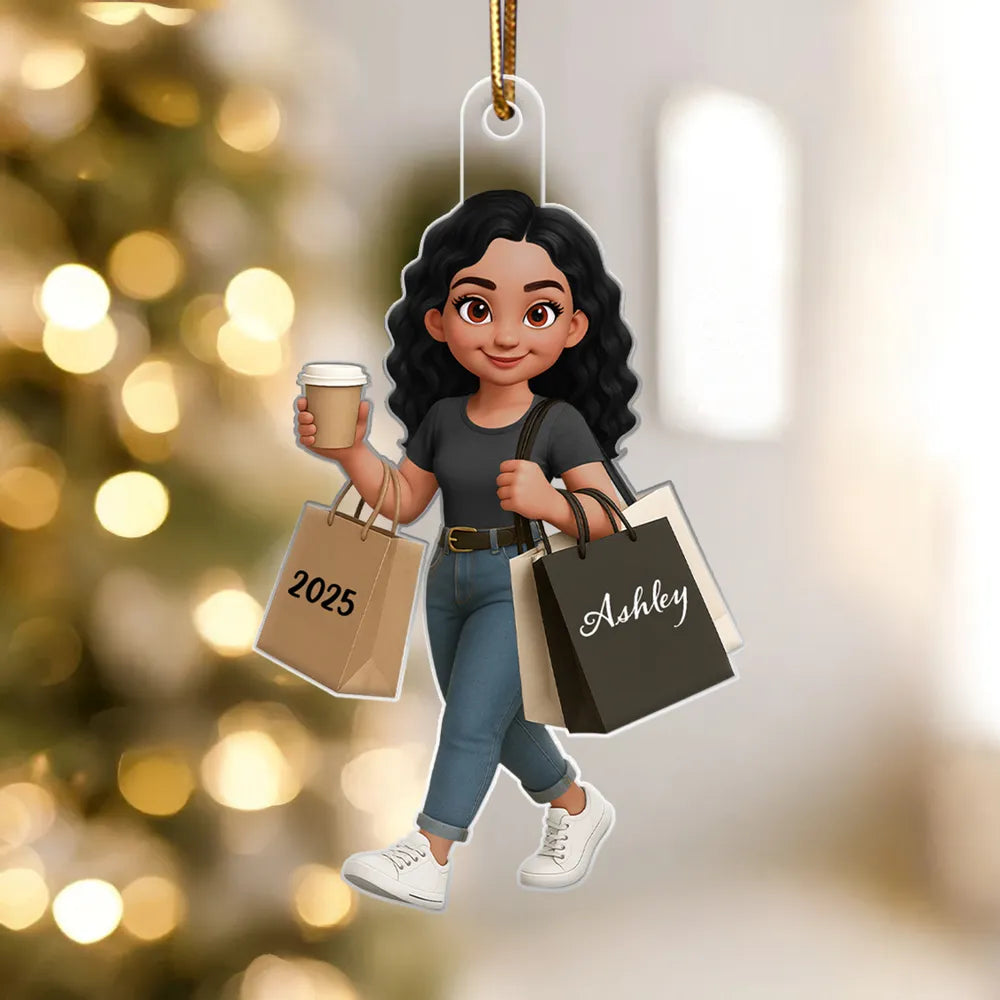 Shopping Fashion Teen Girl 3D Effect - Personalized Acrylic Ornament - Christmas Gift For Teenager