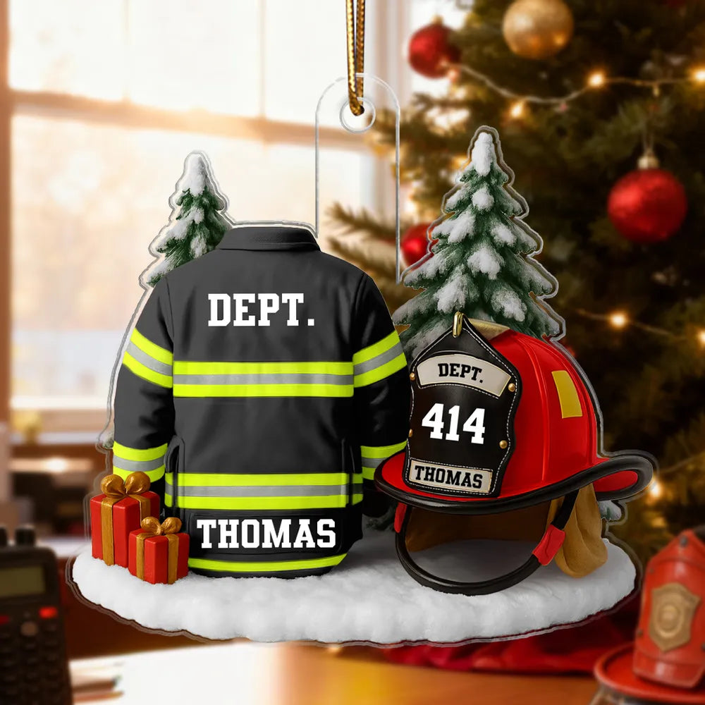 3D Effect Firefight Uniform And Helmet - Personalized Acrylic Ornament