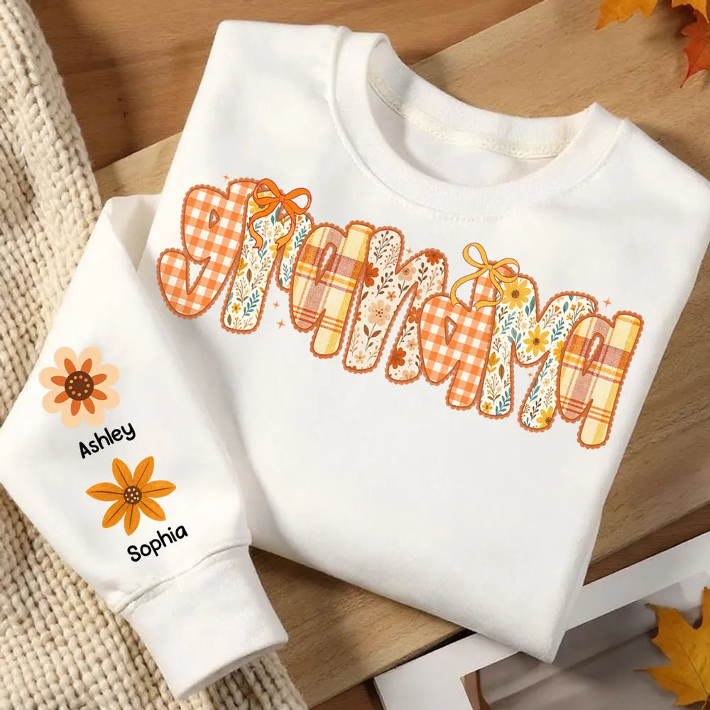 Preppy Retro Floral Fall Personalized Sweatshirt for Mom & Grandma – Fall Cozy Gift