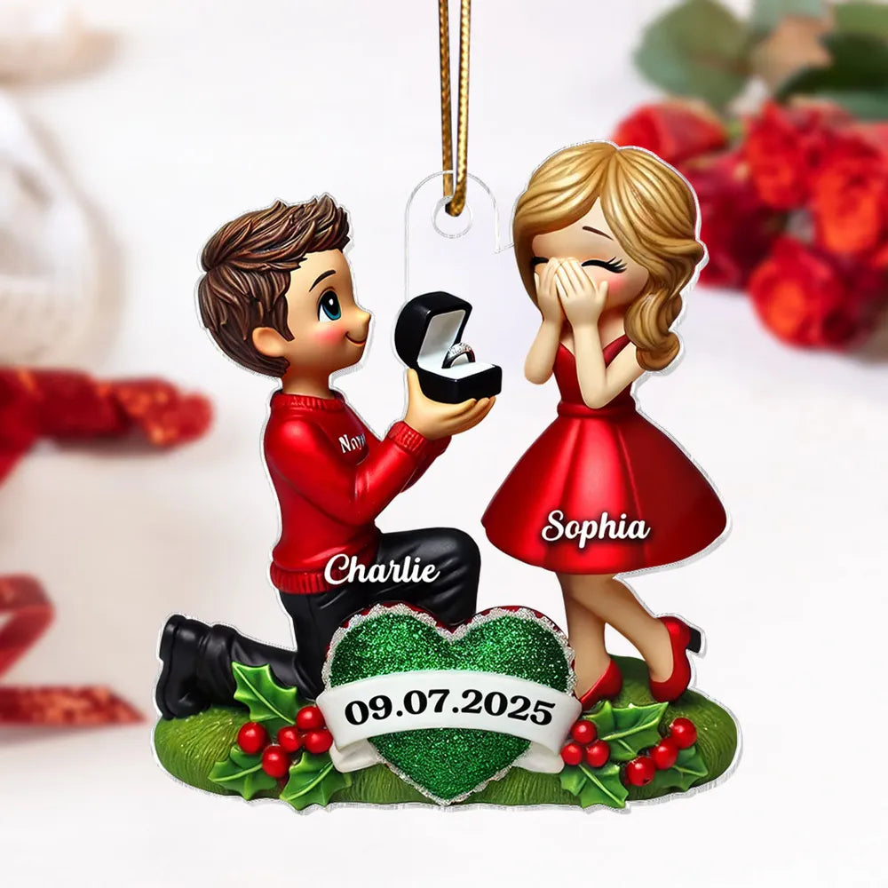 Marriage Proposal 3D Effect Ornament for Couples, Personalized Newly Engaged Gift, "She Said Yes!" Ornament