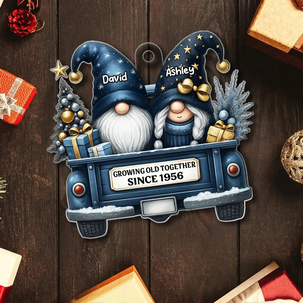 Gnome Couple Growing Old Together Personalized Acrylic Christmas Ornament, Gift for Couple, Christmas Keepsake