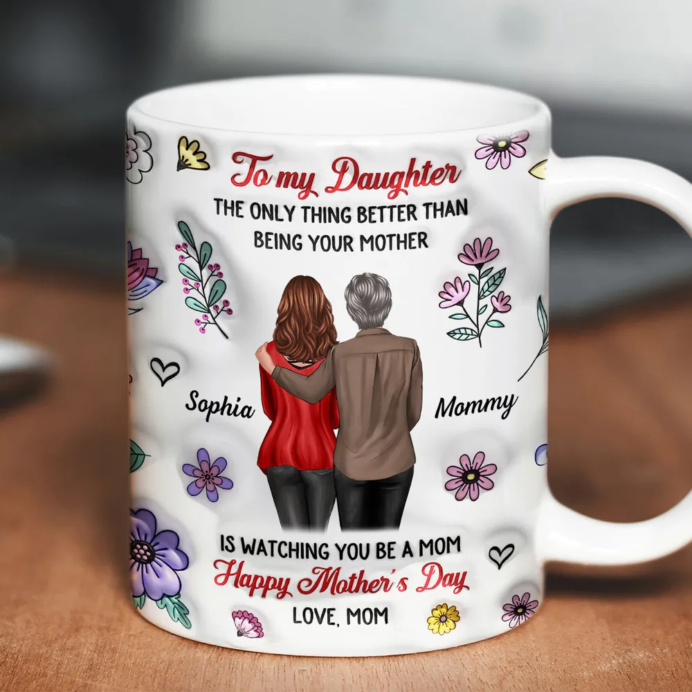 To My Daughter - 3D Inflated Effect Floral Personalized AOP Mug