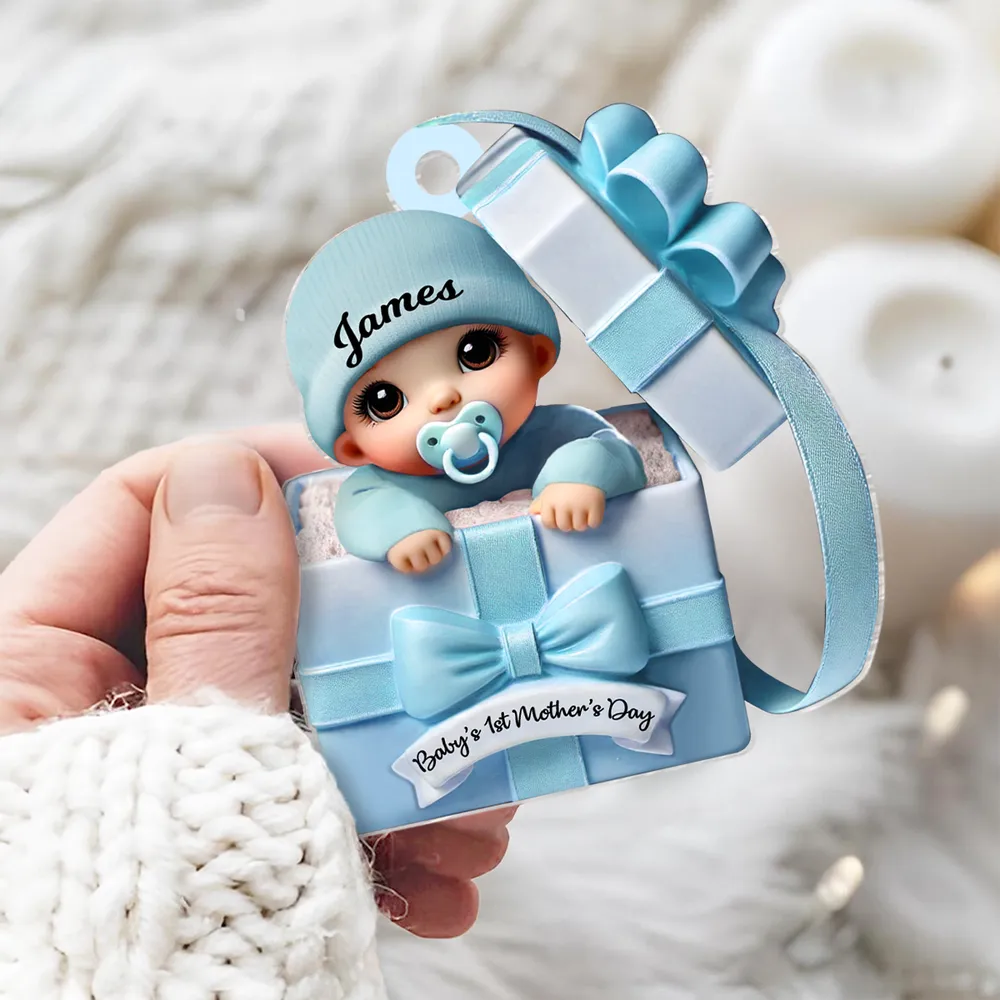 Baby Inside Gift Box 3D Effect Personalized Acrylic Ornament, Lovely Keepsake to Celebrate Baby's First Mother's Day, Gift for new moms