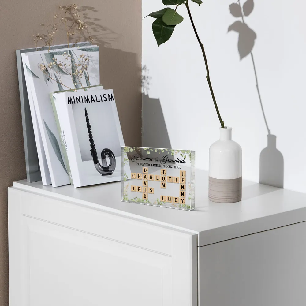Grandma Grandpa Grandparents & Grandkids Forever Linked Together Crossword Puzzle Personalized Rectangle Acrylic Block