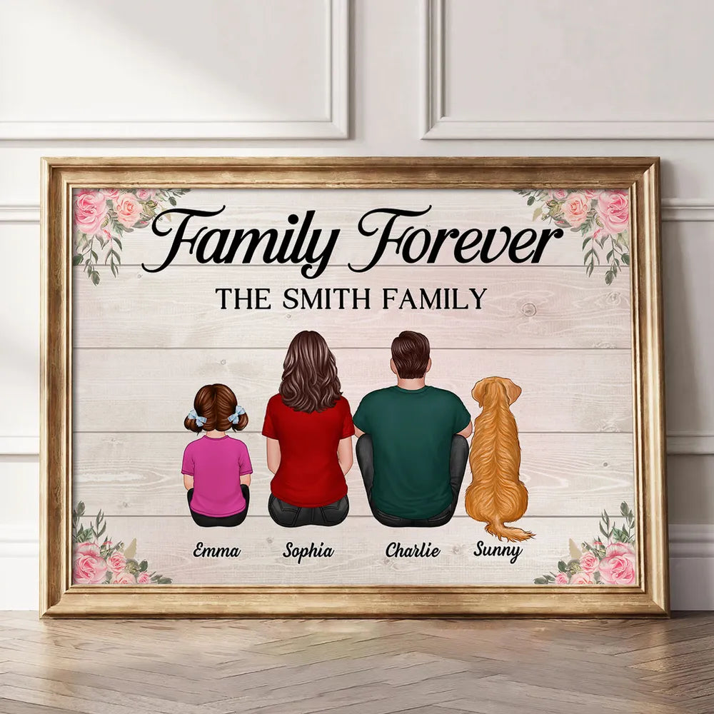 Family Forever Floral Personalized Poster, Gift For Mom