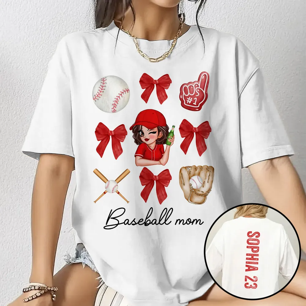 Baseball Mom Coquette Personalized Shirt, Baseball Girlfriend Sister Tee