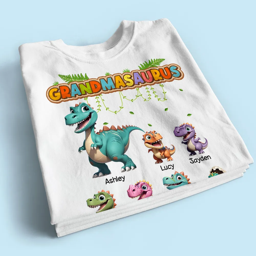 Grandmasaurus And Kids Colorful 3D Effect Cute Dinosaurs Personalized Shirt, Mother's Day Gift For Grandma