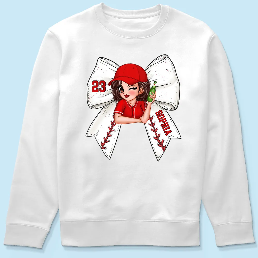 Baseball Bow With Jersey Number Personalized Shirt, Perfect Gift For Her, For Baseball Wife, For Baseball Mom