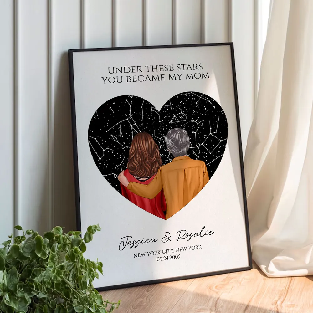 Under These Stars You Became My Mom Personalized Poster, Custom Star Map By Date & Location, Constellation Map, Birthdays, Mother's Day Gift for Mom