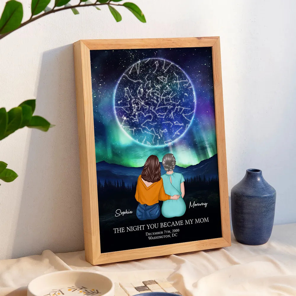 The Night You Became My Mom Embracing Mother Daughter Personalized Poster, Custom Star Map, Capture the Precious Moment, Mother's Day Gift, Constellation Print, Real Astronomical Data