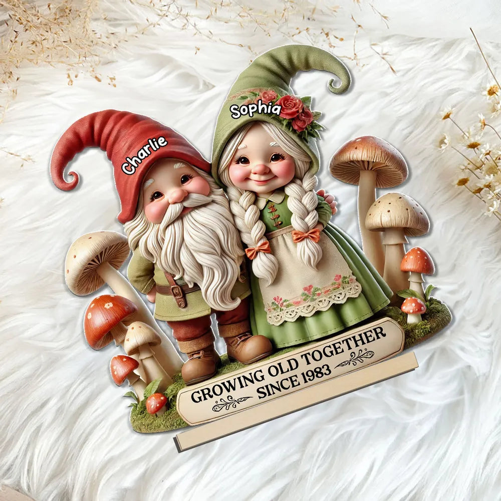 3D Effect Whimsical Gnome Couple Personalized Standing Wooden Plaque, Heartfelt Valentine's Day Gift For Couple, For Him, For Her, Husband, Wife