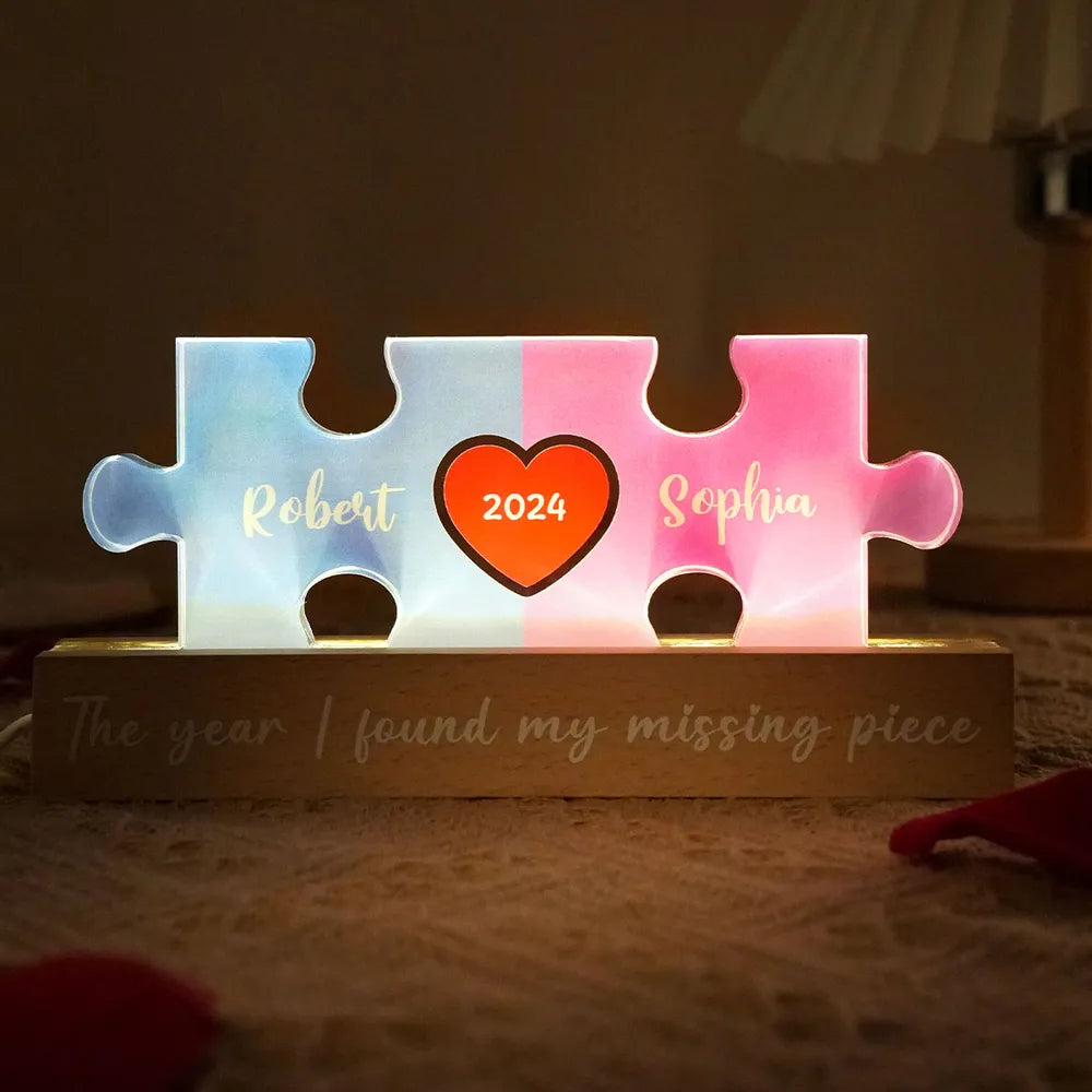 Love Is The Piece That Holds Us Together Couple Name Puzzle LED Night Light, Personalized Romantic Home Bedroom Decor For Couples, Valentine's Day Gifts For Her, For Him
