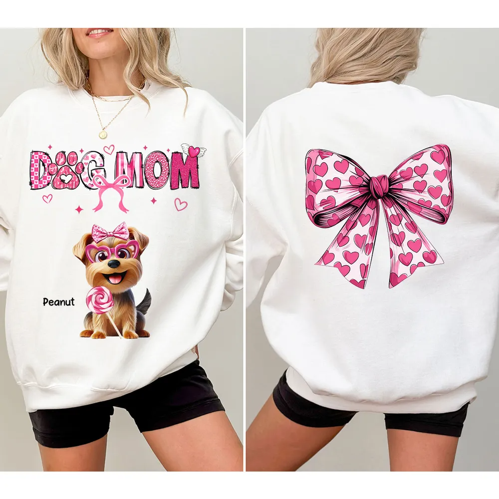Dog Mom Cute Coquette Cartoon Dog Gift Personalized Double Sided Sweatshirt