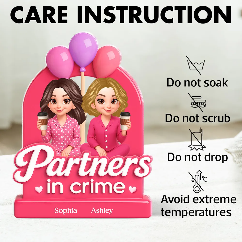 Besties Sisters Pink Party 3D Effect Personalized Acrylic Block