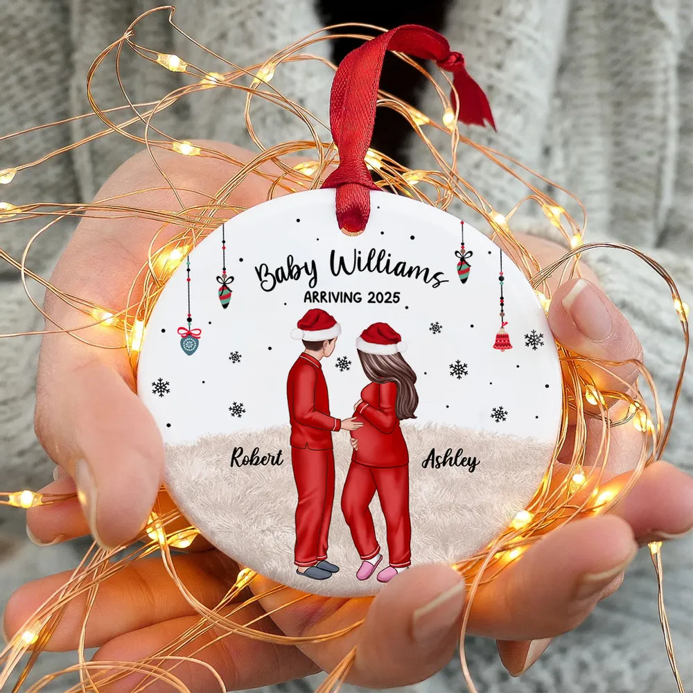 Personalized Pregnancy Ornament, Expecting Family Christmas Personalized Circle Ornament, New Mom Christmas Gift