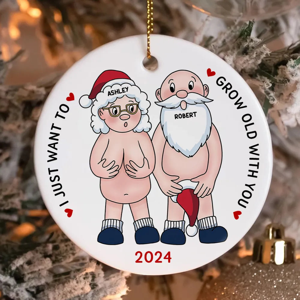 Funny Old Couple Personalized Circle Acrylic Ornament Christmas Gift for Him for Her