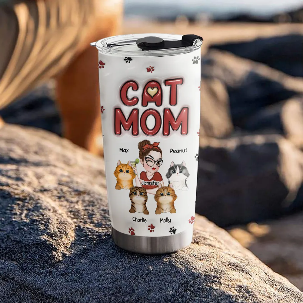 Lovely Cat Mom - Personalized Custom 3D Inflated Effect Tumbler